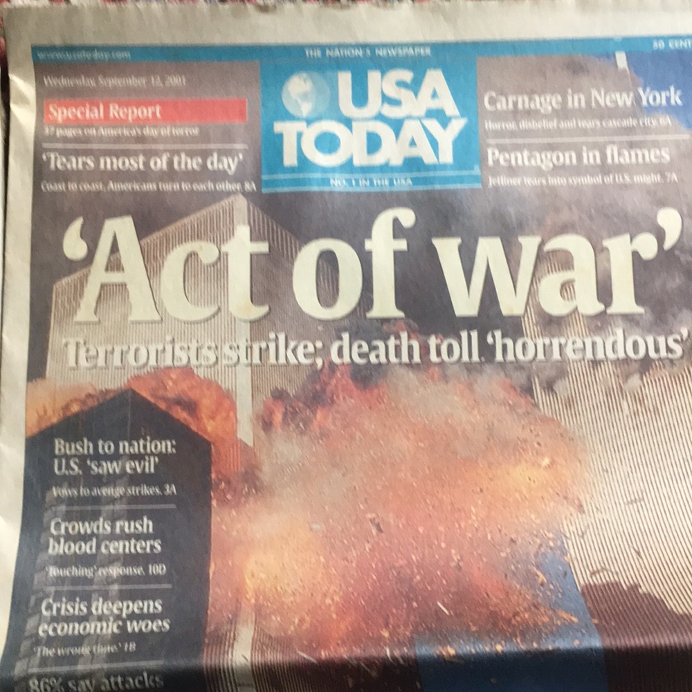 USA Today Act of War 9/12/01 on 9/11/01